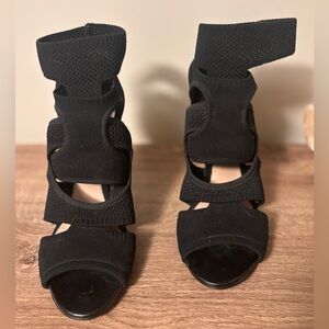 Zara Black Knit Cutout Strappy High Heel Sandals
